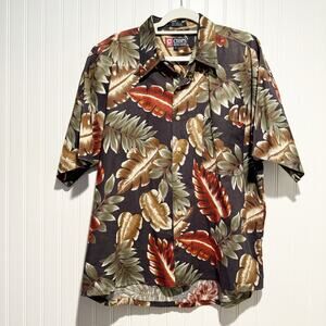 Chaps Ralph Lauren Leaf Print Cotton Button Up Short Sleeve Mens XL